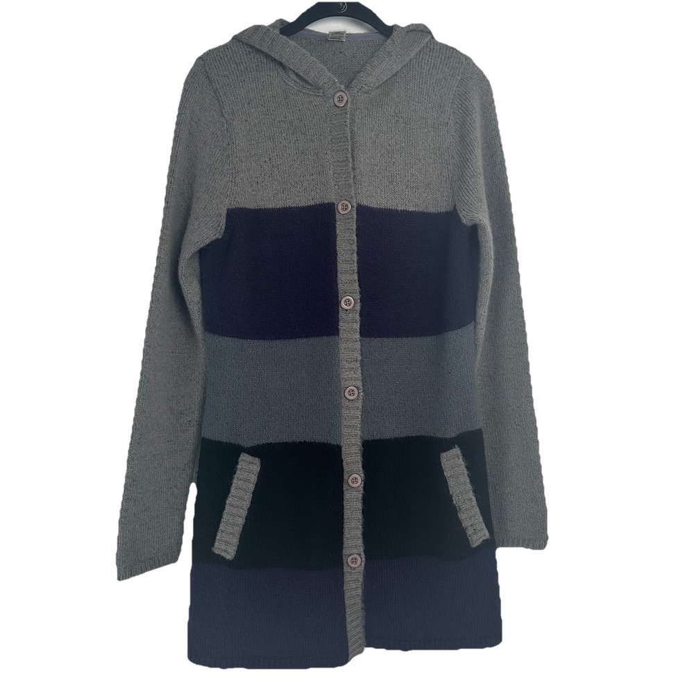 Prana Women's Button Down Cardigan‎ Sweater Size Medium Blue Gray Wool Blend